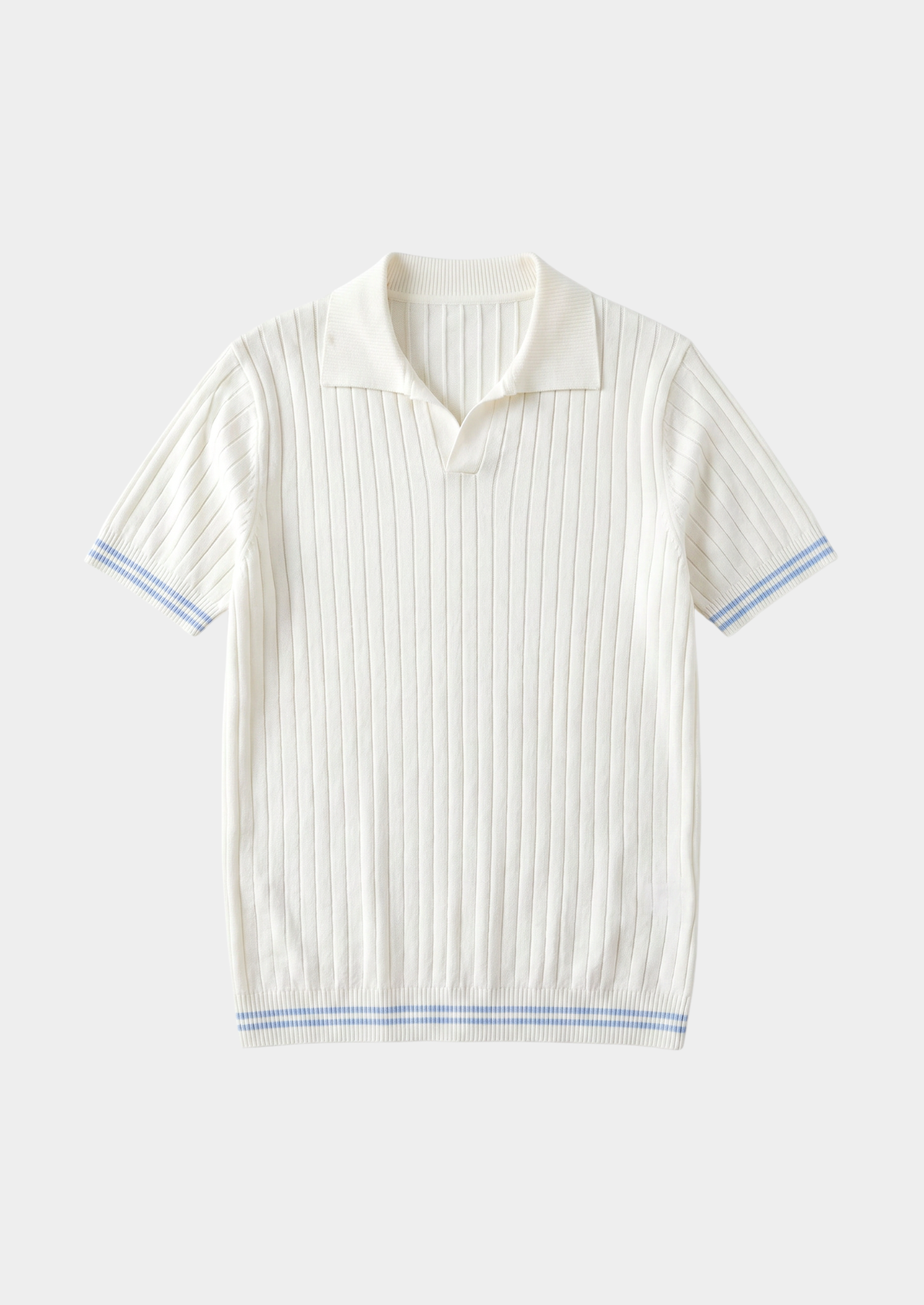 Pierre Ivory Ribbed Buttonless Polo by SATRI & CO. – product view 2
