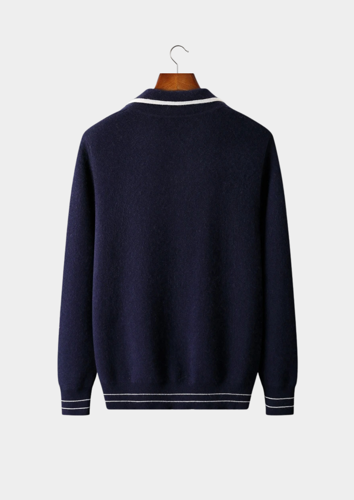 Pure Extra-Fine Merino Wool Two-Tone Polo Cardigan by SATRI & CO. – product view 2