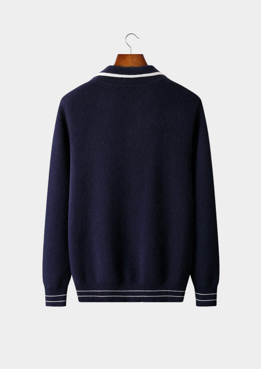 Pure Extra-Fine Merino Wool Two-Tone Polo Cardigan by SATRI & CO. – product view 2