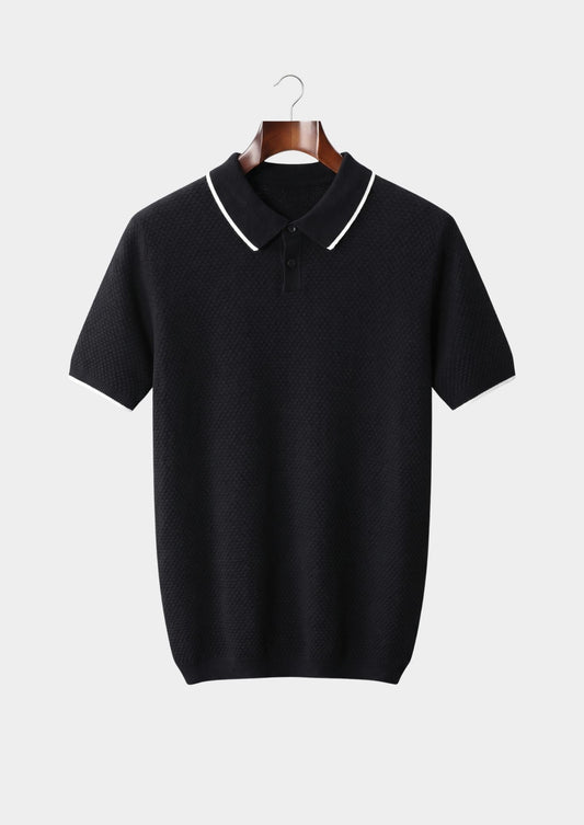Premium Cashmere Black Two-Tone Polo by SATRI & CO. – product view 1