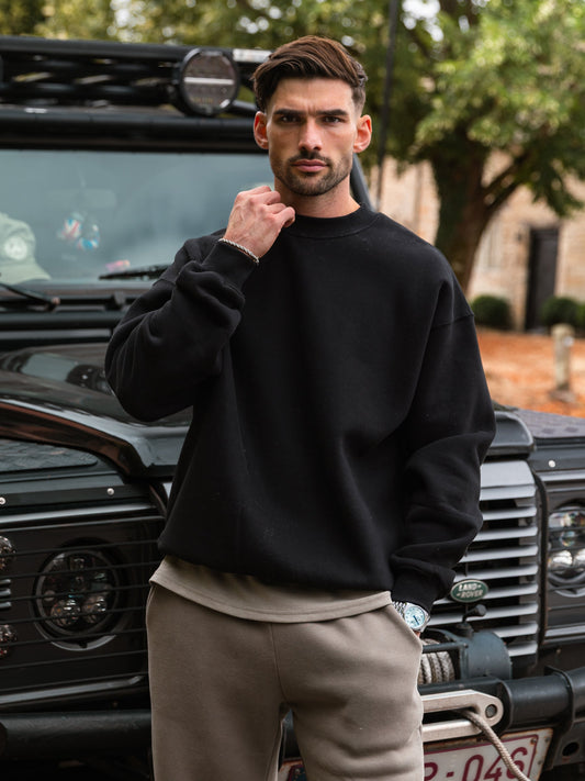 Men's Basic Relaxed Jumper - Black | SATRI