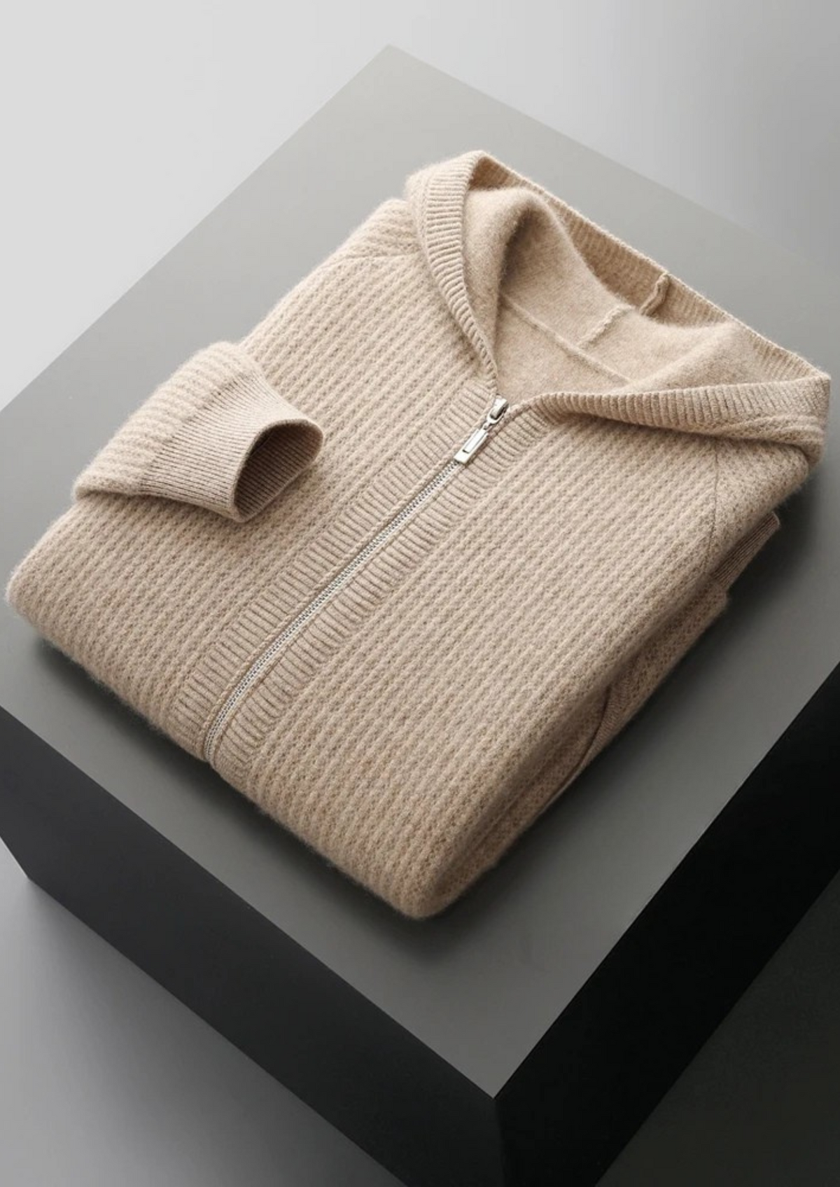 Pure Extra-Fine Merino Wool Ribbed Zipper Hoodie by SATRI & CO. – product view 3