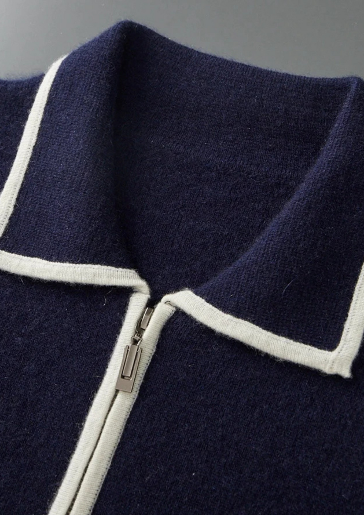 Pure Extra-Fine Merino Wool Two-Tone Polo Cardigan by SATRI & CO. – product view 4