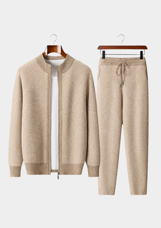 Pure Extra-Fine Merino Wool Sand Herringbone Set by SATRI & CO. – product view 1