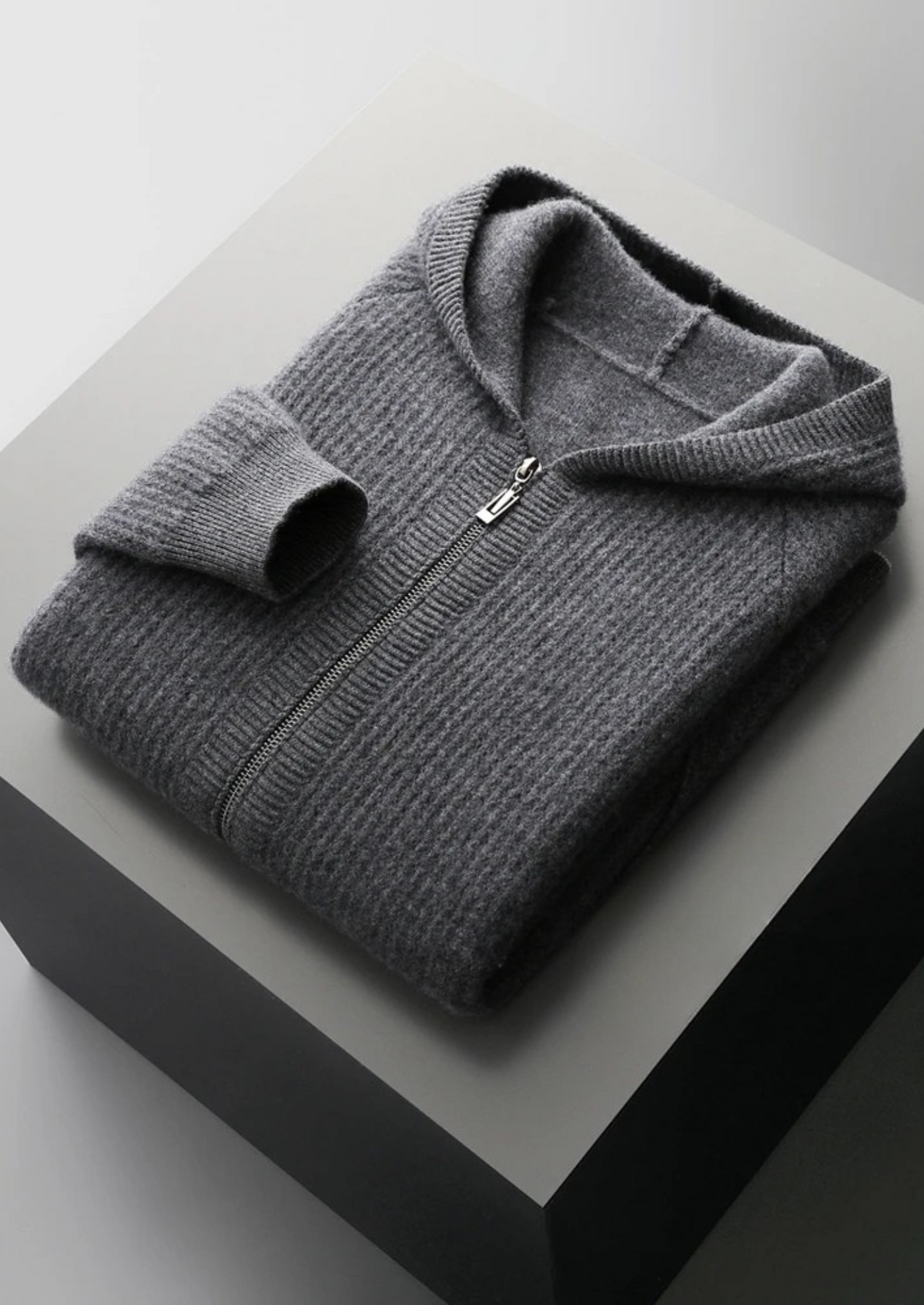 Pure Extra-Fine Merino Wool Ribbed Zipper Hoodie by SATRI & CO. – product view 16