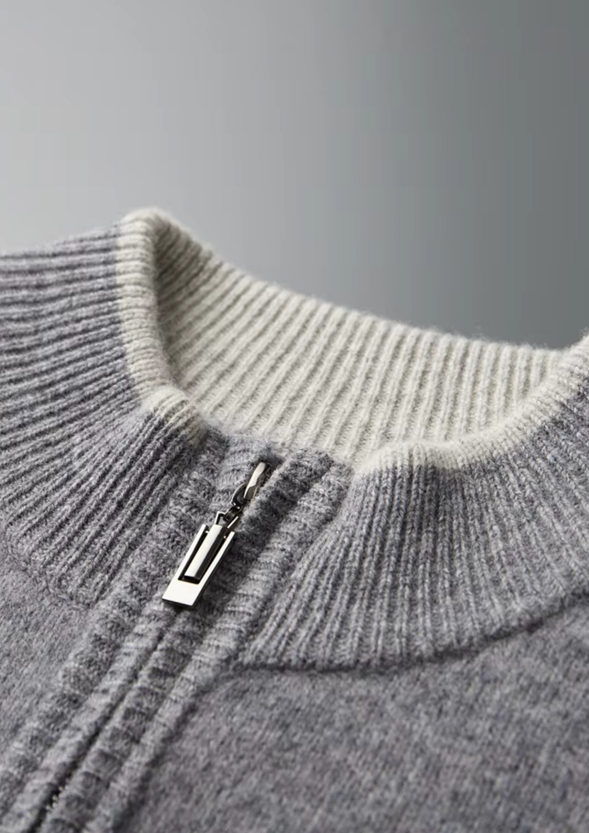 Pure Extra-Fine Merino Wool Two-Tone Zip Cardigan by SATRI & CO. – product view 4