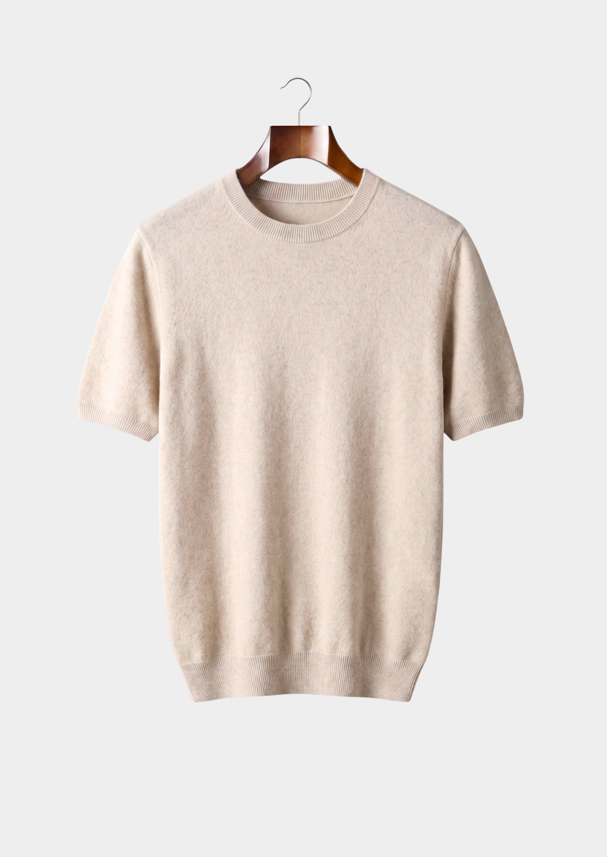 Premium Cashmere Classic Crew Neck T-Shirt - Ivory Mocha by SATRI & CO. – product view 1