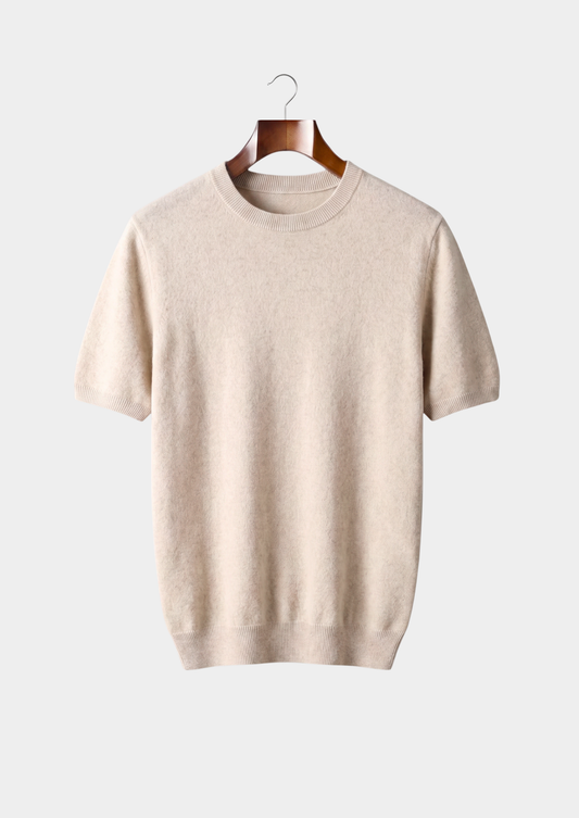 Premium Cashmere Classic Crew Neck T-Shirt - Ivory Mocha by SATRI & CO. – product view 1