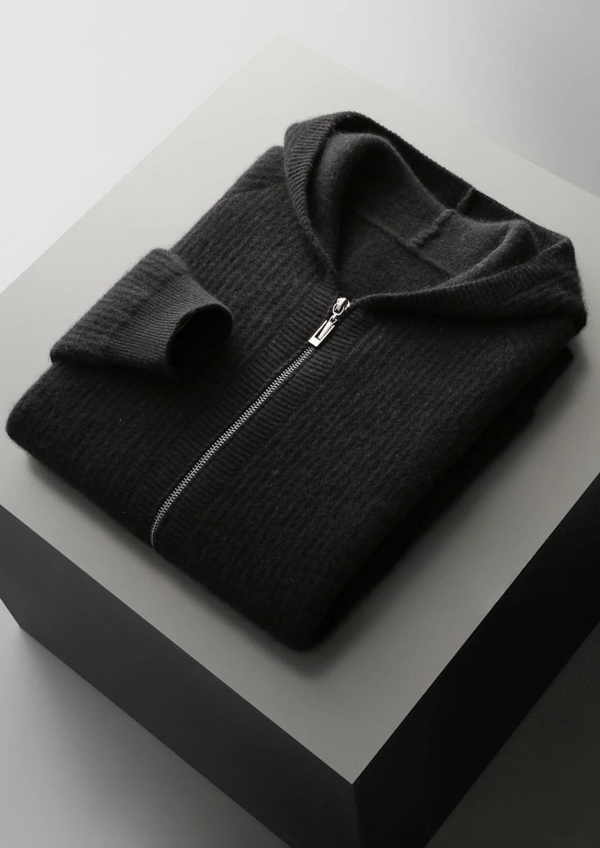 Pure Extra-Fine Merino Wool Ribbed Zipper Hoodie by SATRI & CO. – product view 17