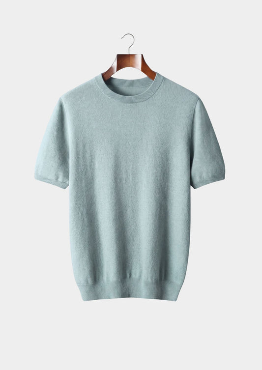 Premium Cashmere Classic Crew Neck T-Shirt - Turquoise by SATRI & CO. – product view 1