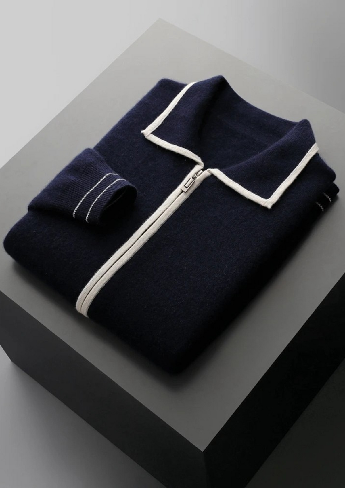Pure Extra-Fine Merino Wool Two-Tone Polo Cardigan by SATRI & CO. – product view 3