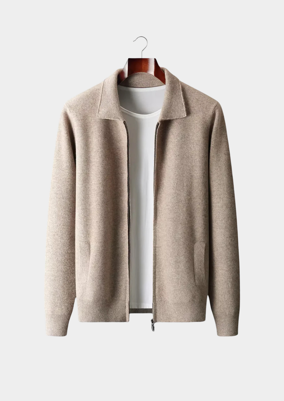 Pure Extra-Fine Merino Wool Zip Polo Cardigan by SATRI & CO. – product view 1