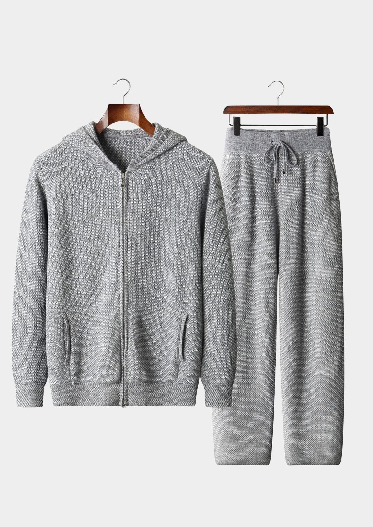 Pure Extra-Fine Merino Wool Light Grey Jacquard Set by SATRI & CO. – product view 1
