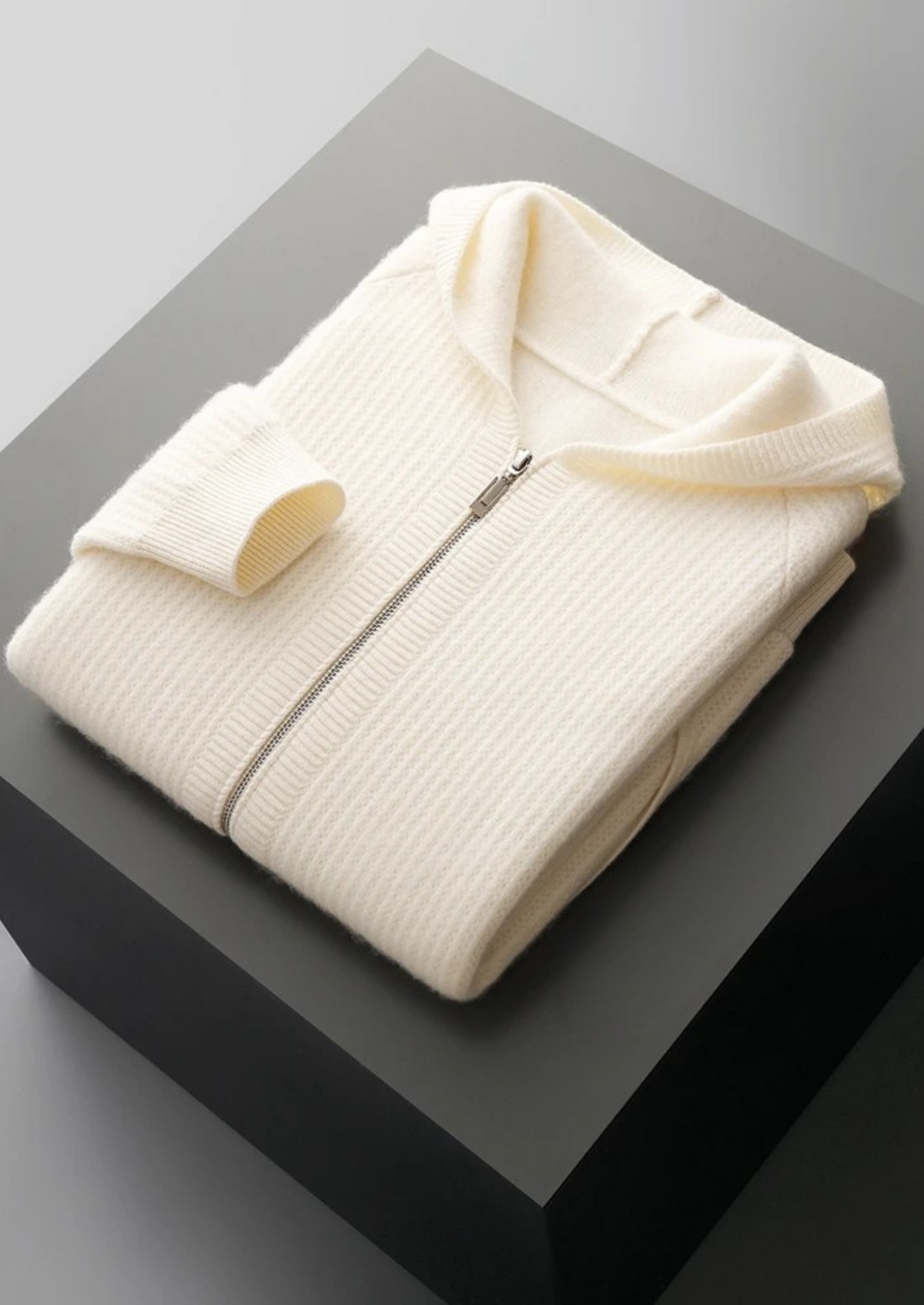 Pure Extra-Fine Merino Wool Ribbed Zipper Hoodie by SATRI & CO. – product view 10