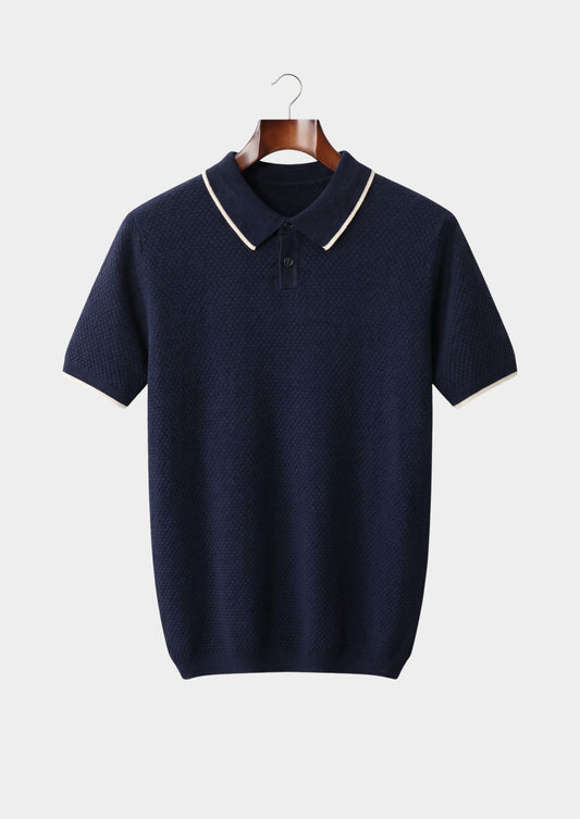 Premium Cashmere Navy Blue Two-Tone Polo by SATRI & CO. – product view 1