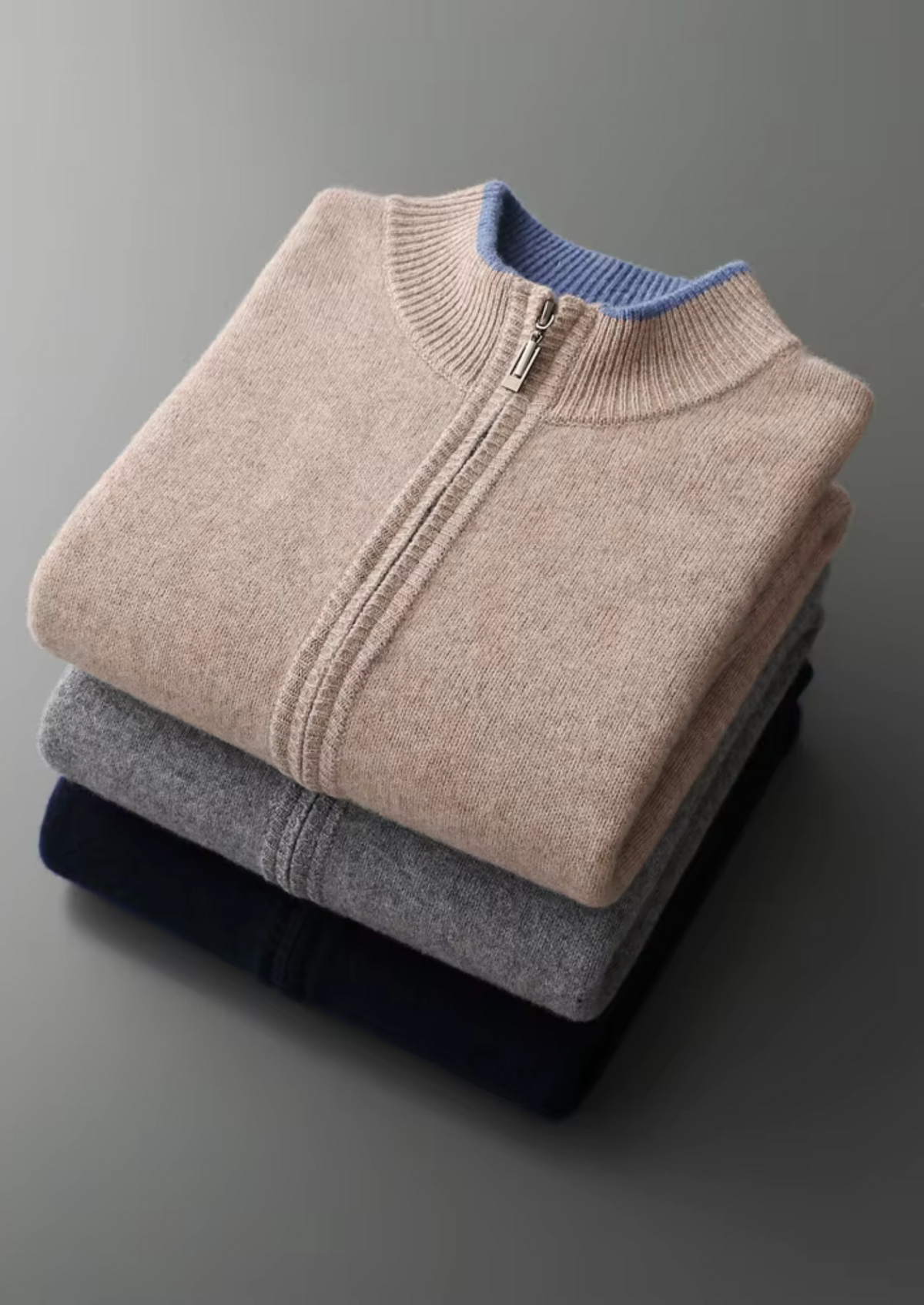 Pure Extra-Fine Merino Wool Two-Tone Zip Cardigan by SATRI & CO. – product view 17