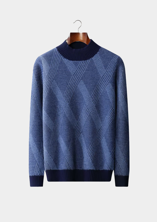 Pure Extra-Fine Merino Wool Two-Tone Patterned Mock Neck by SATRI & CO. – product view 1