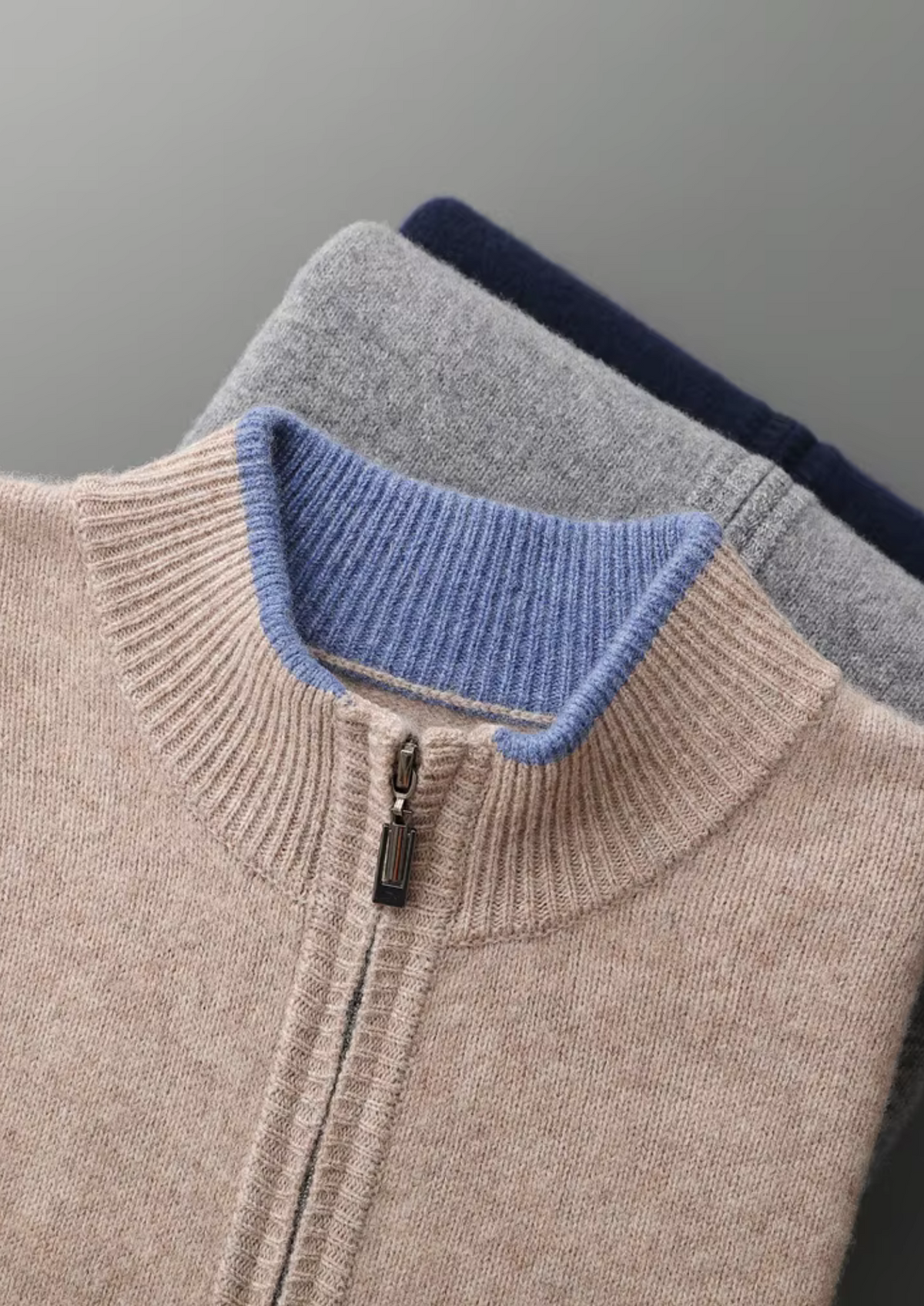 Pure Extra-Fine Merino Wool Two-Tone Zip Cardigan by SATRI & CO. – product view 16