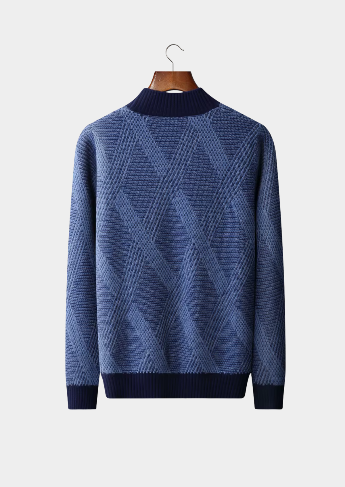 Pure Extra-Fine Merino Wool Two-Tone Patterned Mock Neck by SATRI & CO. – product view 2