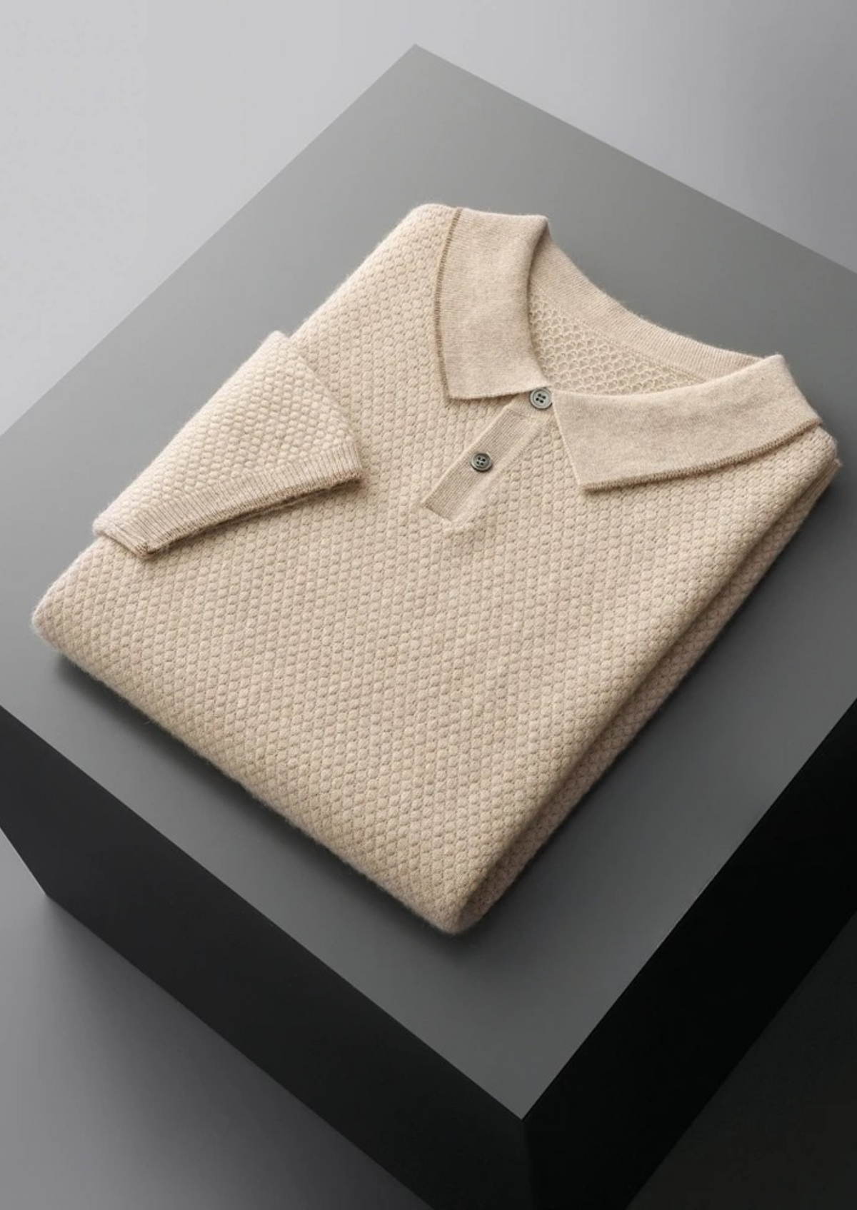 Premium Cashmere Ivory Two-Tone Polo by SATRI & CO. – product view 5