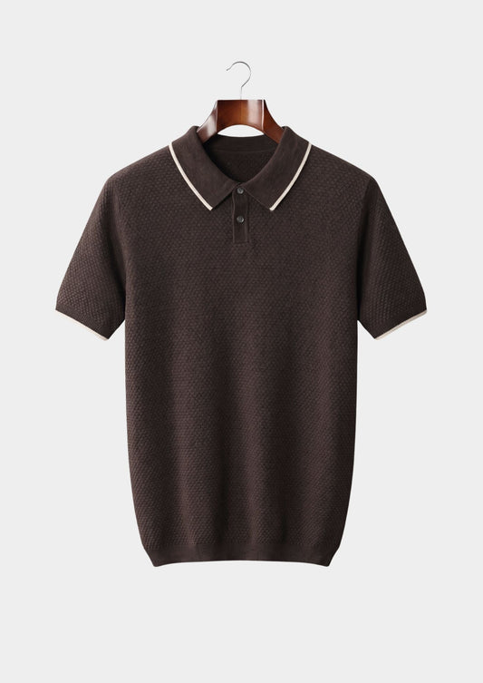 Premium Cashmere Dark Brown Two-Tone Polo by SATRI & CO. – product view 1
