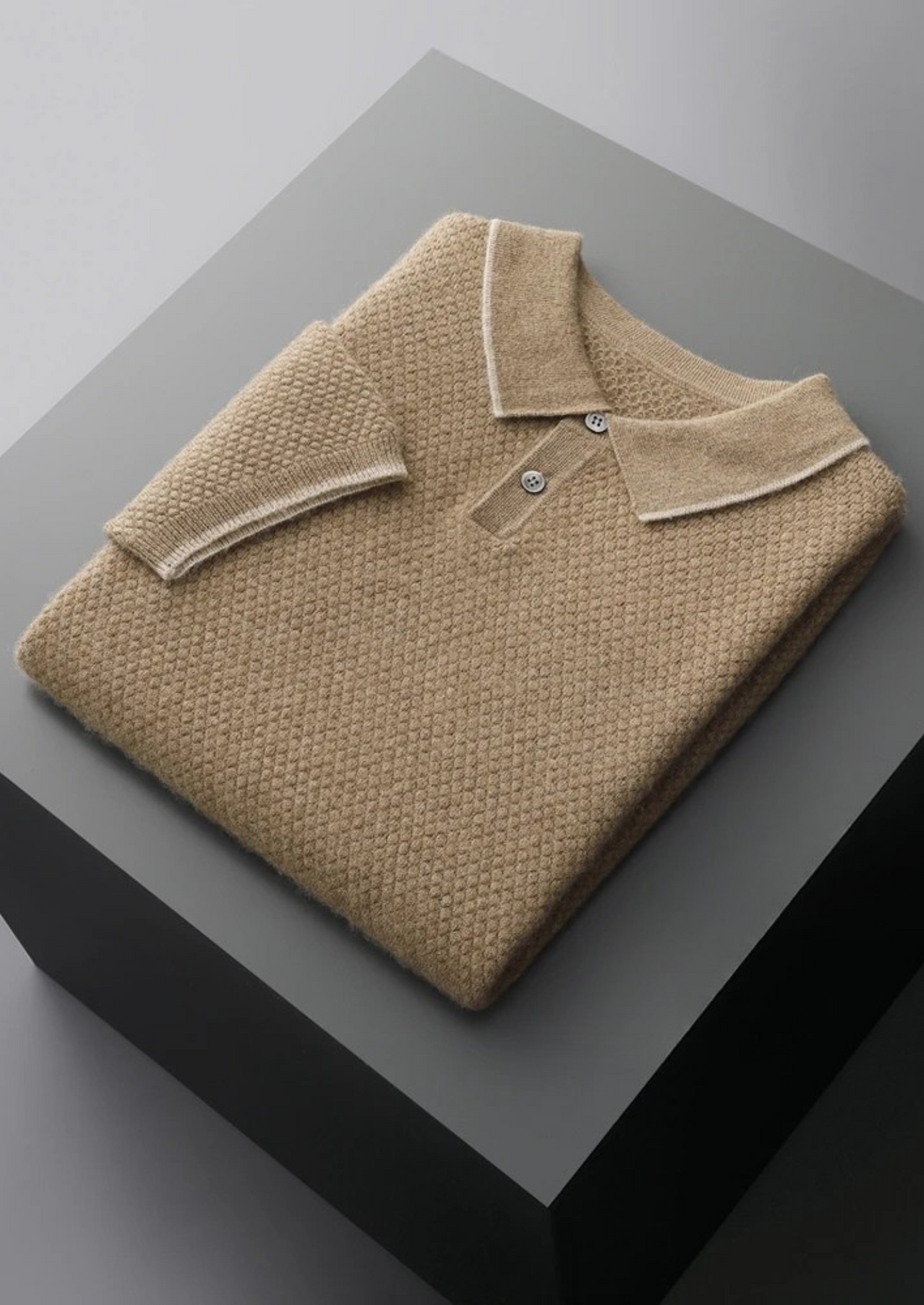 Premium Cashmere Beige Two-Tone Polo by SATRI & CO. – product view 5