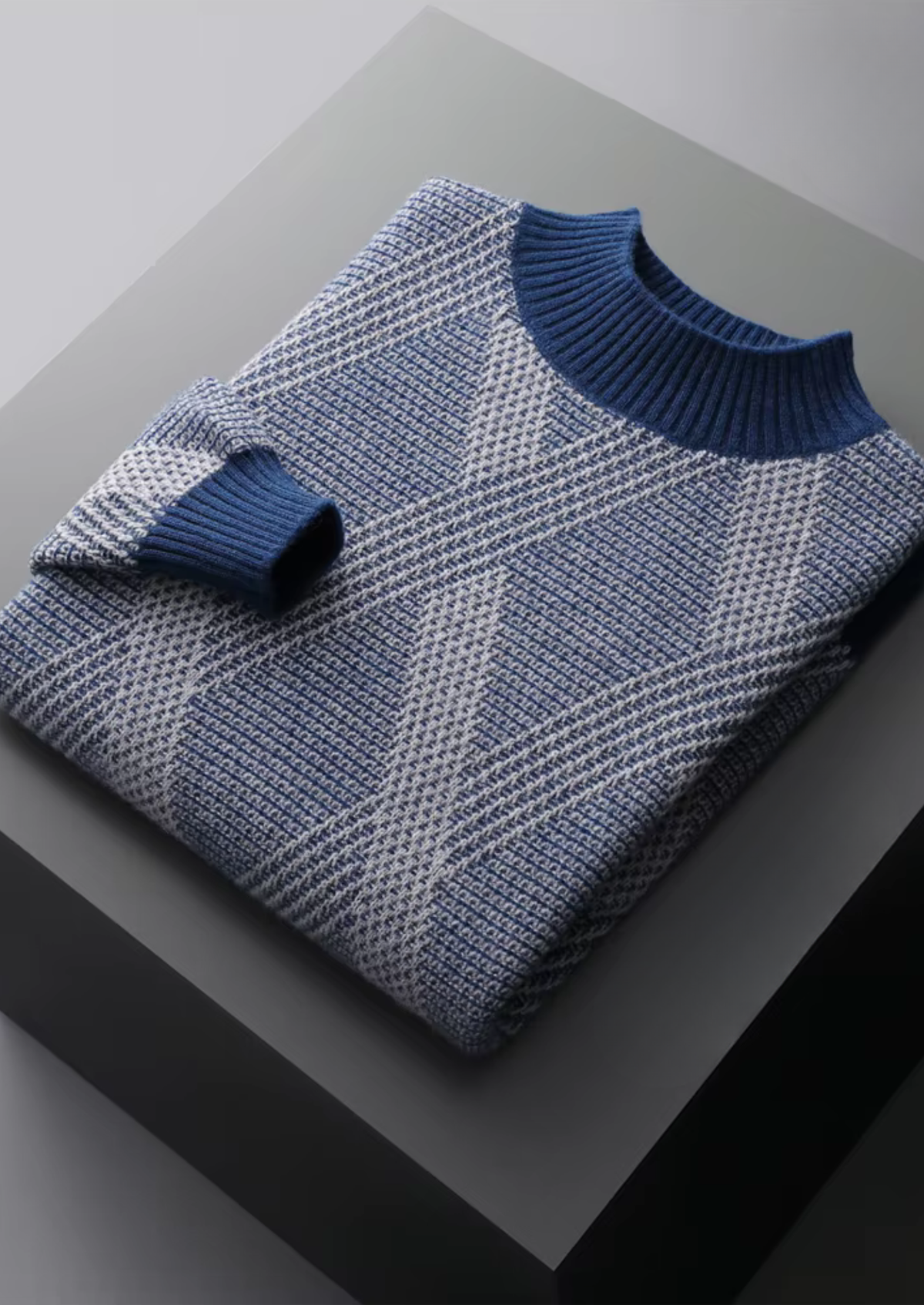 Pure Extra-Fine Merino Wool Two-Tone Patterned Mock Neck by SATRI & CO. – product view 7