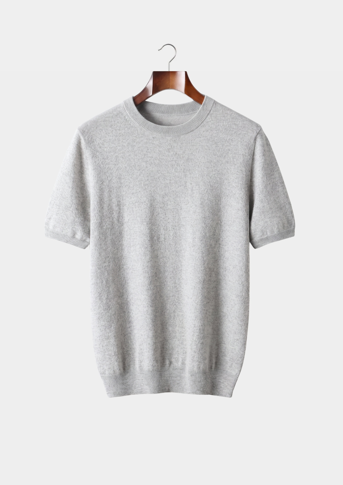 Premium Cashmere Classic Crew Neck T-Shirt - Light Grey by SATRI & CO. – product view 1