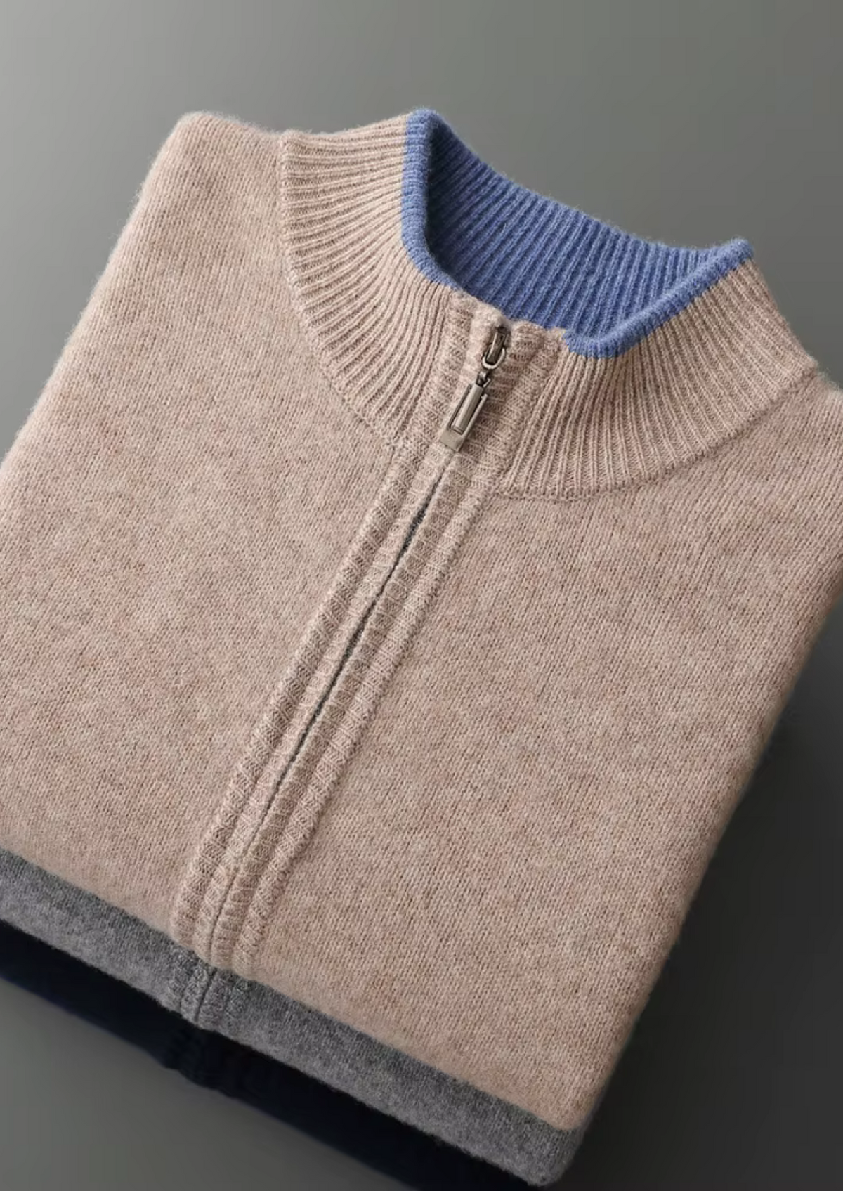 Pure Extra-Fine Merino Wool Two-Tone Zip Cardigan by SATRI & CO. – product view 14