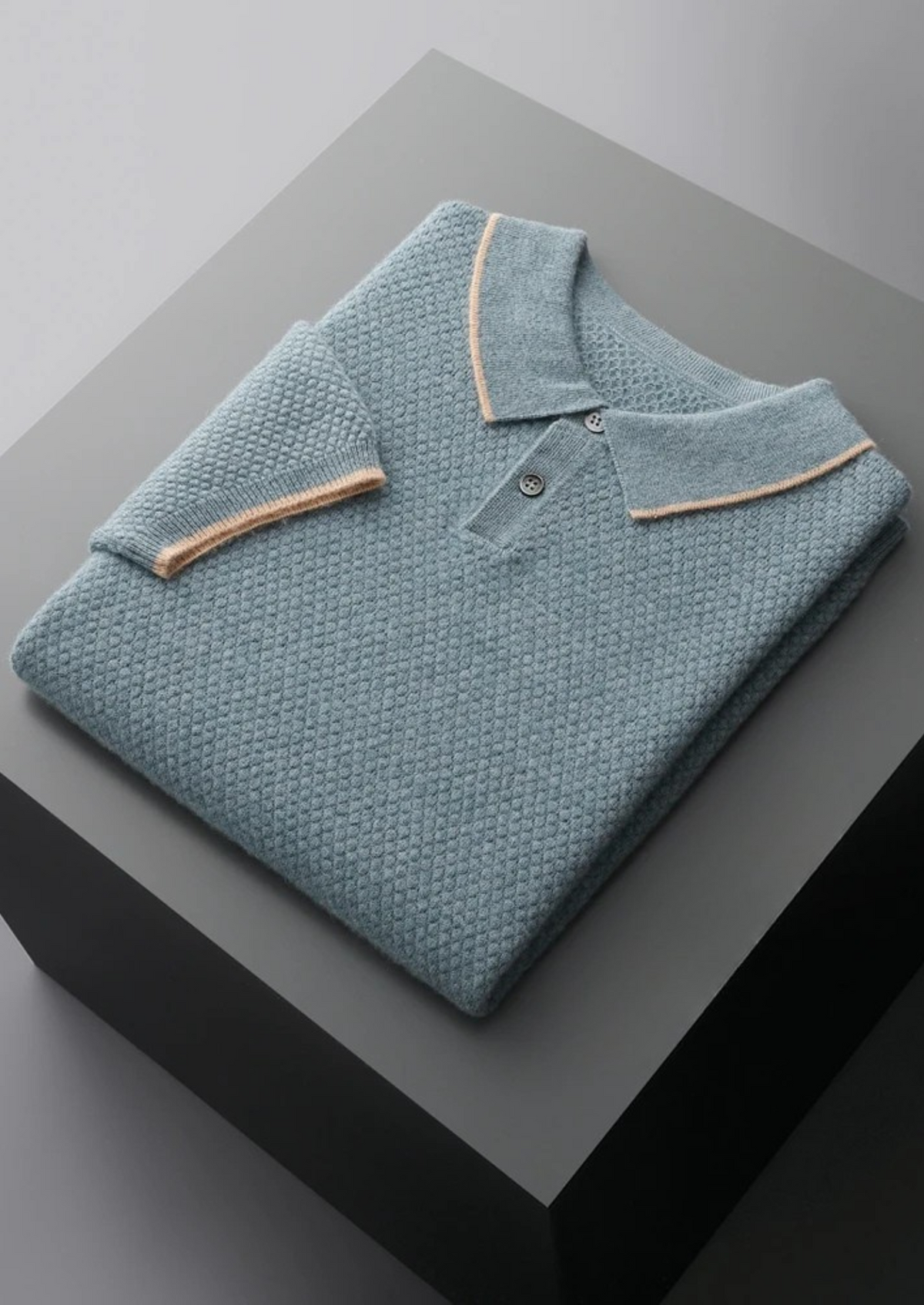 Premium Cashmere Sea Blue Two-Tone Polo by SATRI & CO. – product view 6
