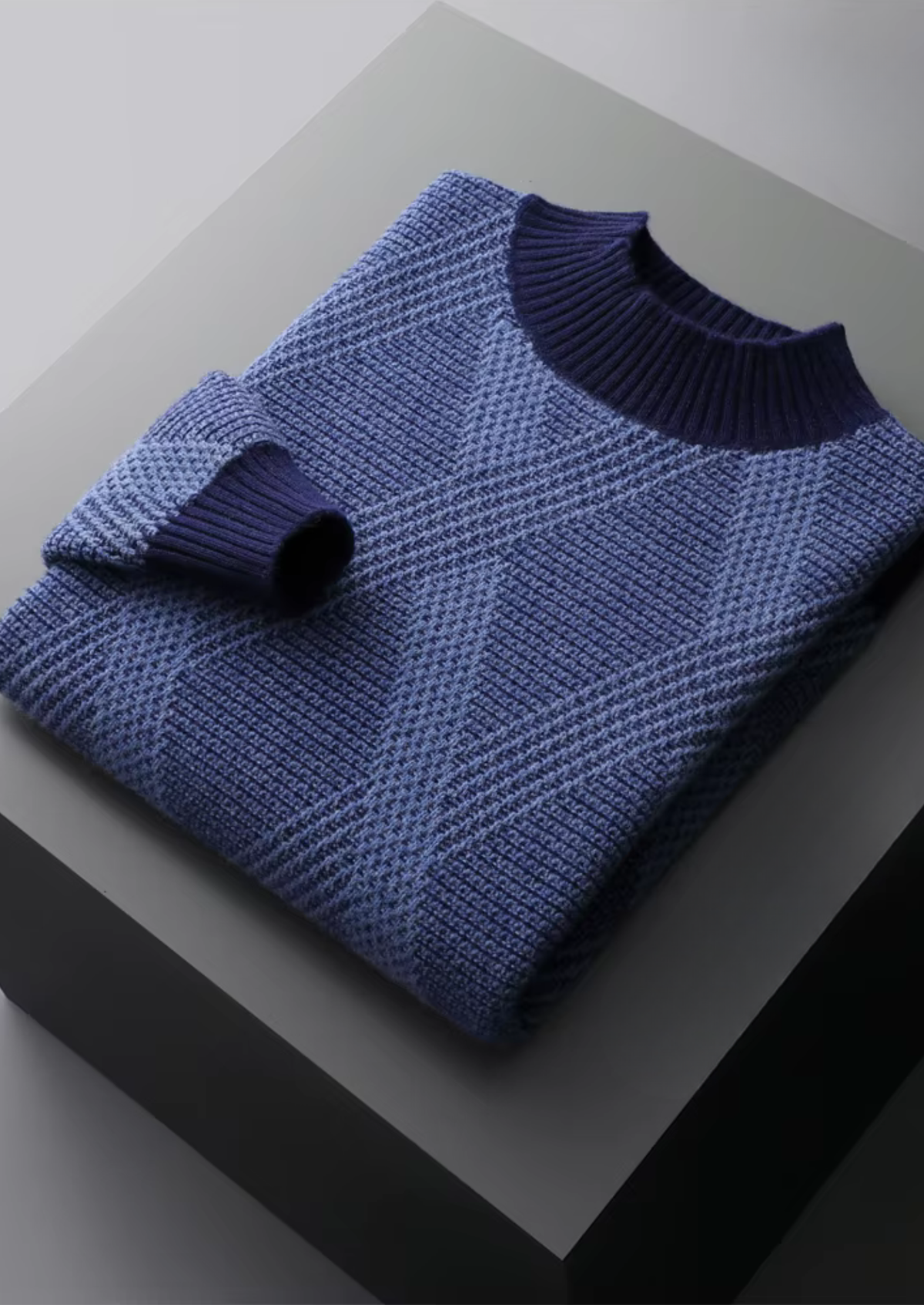 Pure Extra-Fine Merino Wool Two-Tone Patterned Mock Neck by SATRI & CO. – product view 3