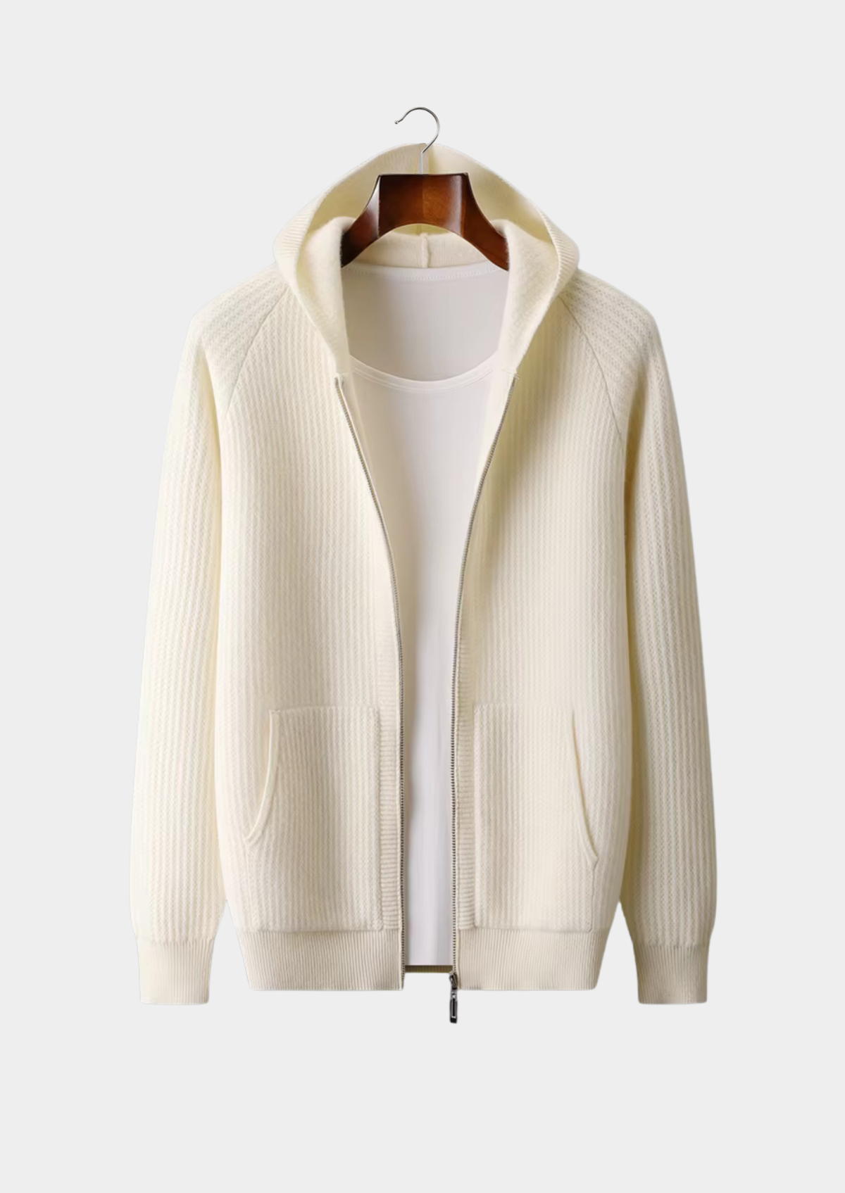 Pure Extra-Fine Merino Wool Ribbed Zipper Hoodie by SATRI & CO. – product view 8