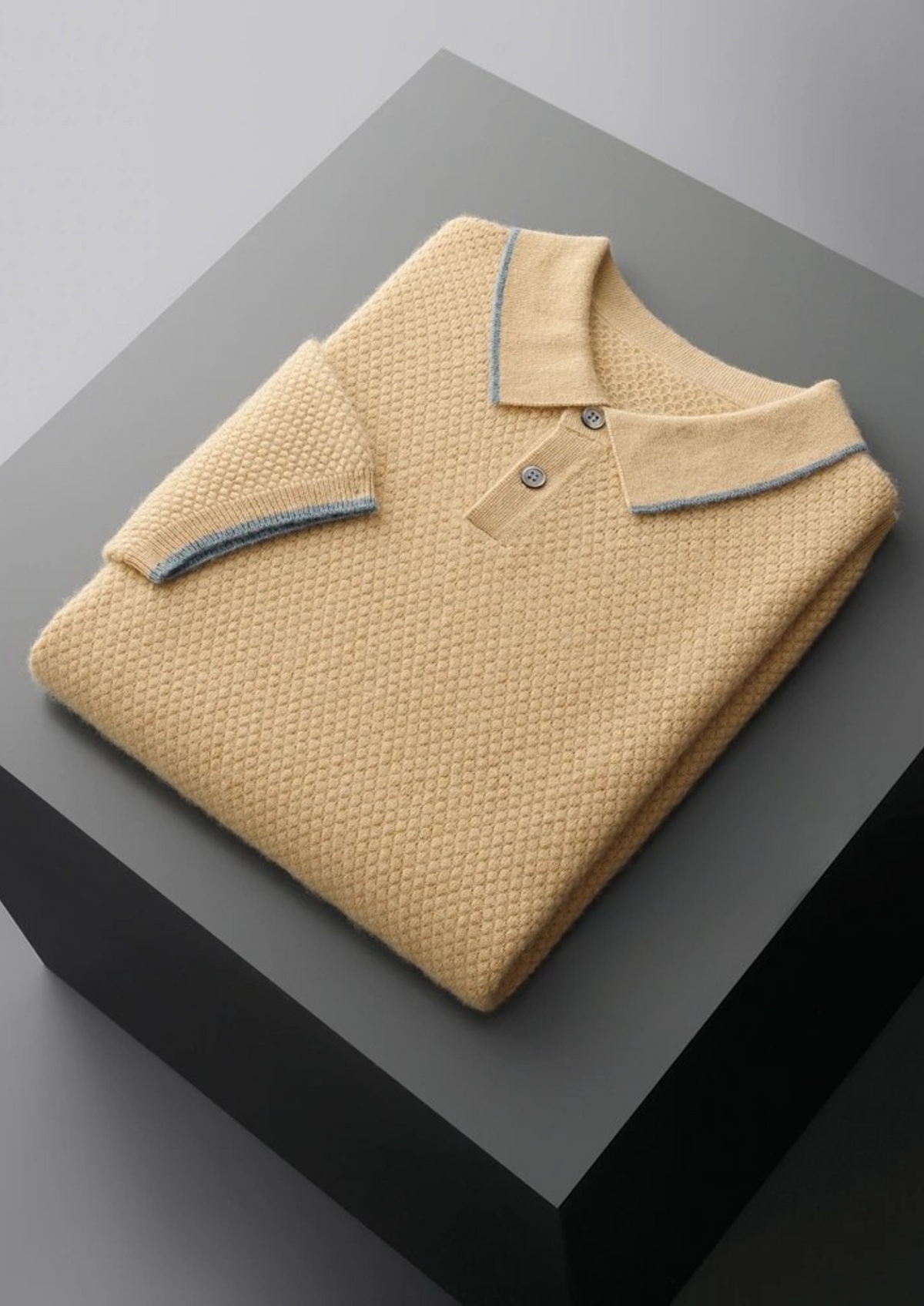 Premium Cashmere Mustard Two-Tone Polo by SATRI & CO. – product view 8