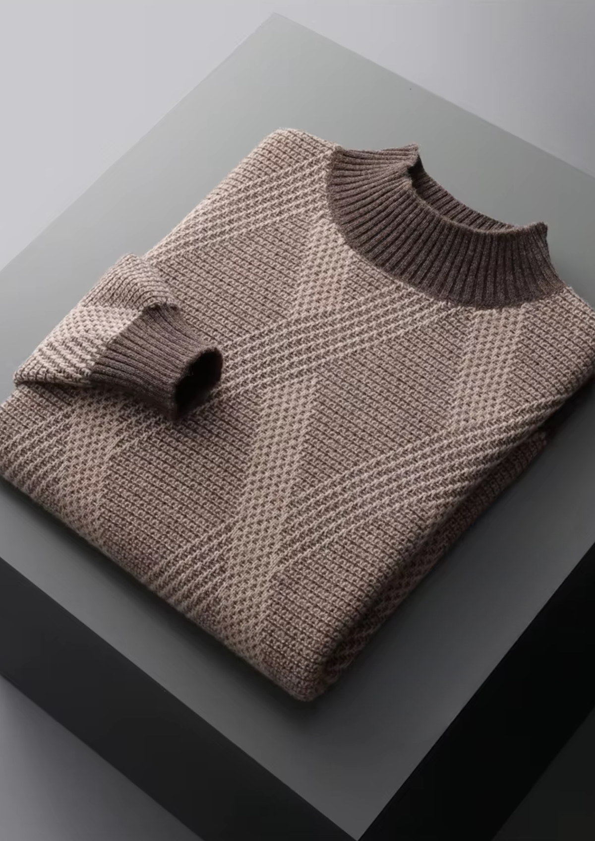 Pure Extra-Fine Merino Wool Two-Tone Patterned Mock Neck by SATRI & CO. – product view 8