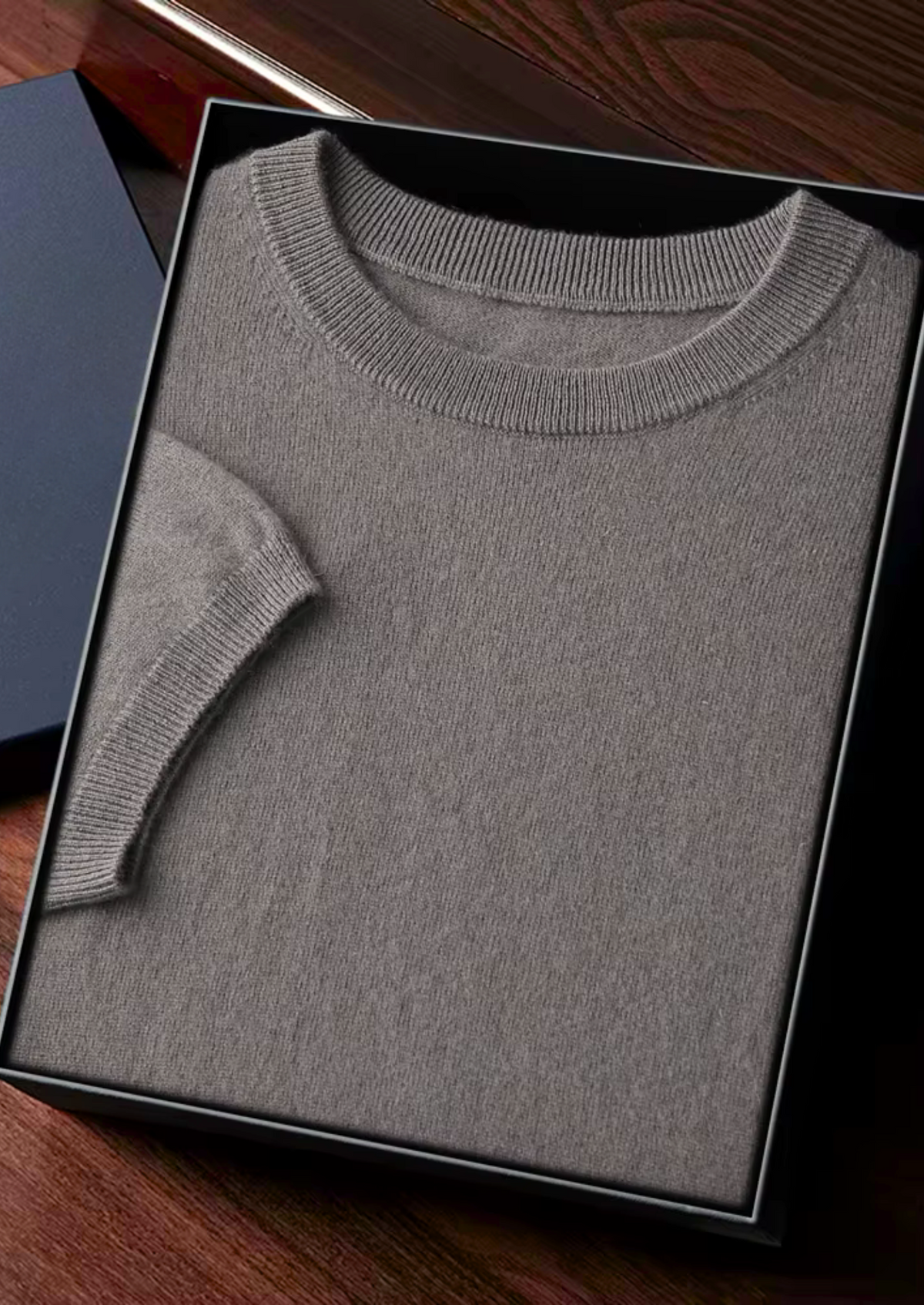 Premium Cashmere Classic Crew Neck T-Shirt - Ashen Truffle by SATRI & CO. – product view 6