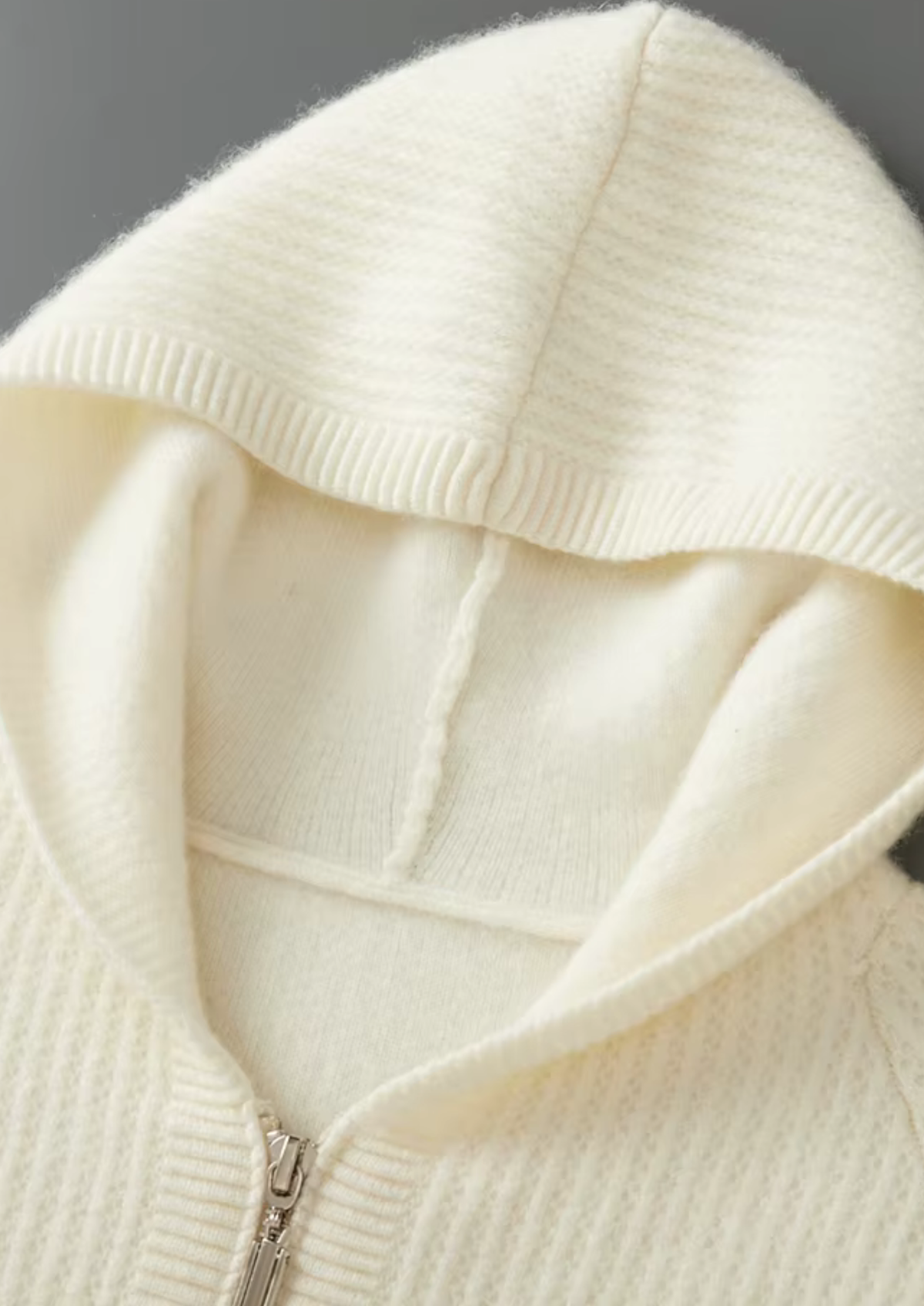 Pure Extra-Fine Merino Wool Ribbed Zipper Hoodie by SATRI & CO. – product view 12