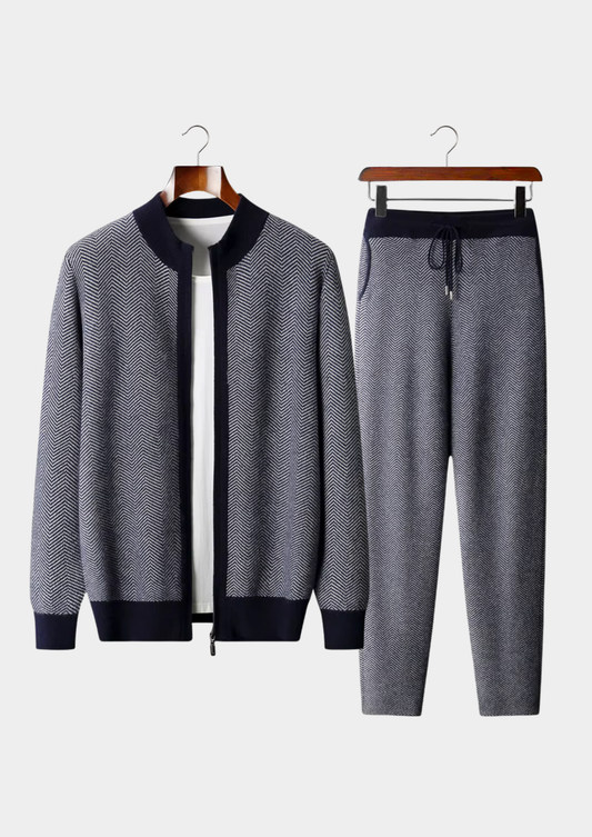 Pure Extra-Fine Merino Wool Navy Blue Herringbone Set by SATRI & CO. – product view 1