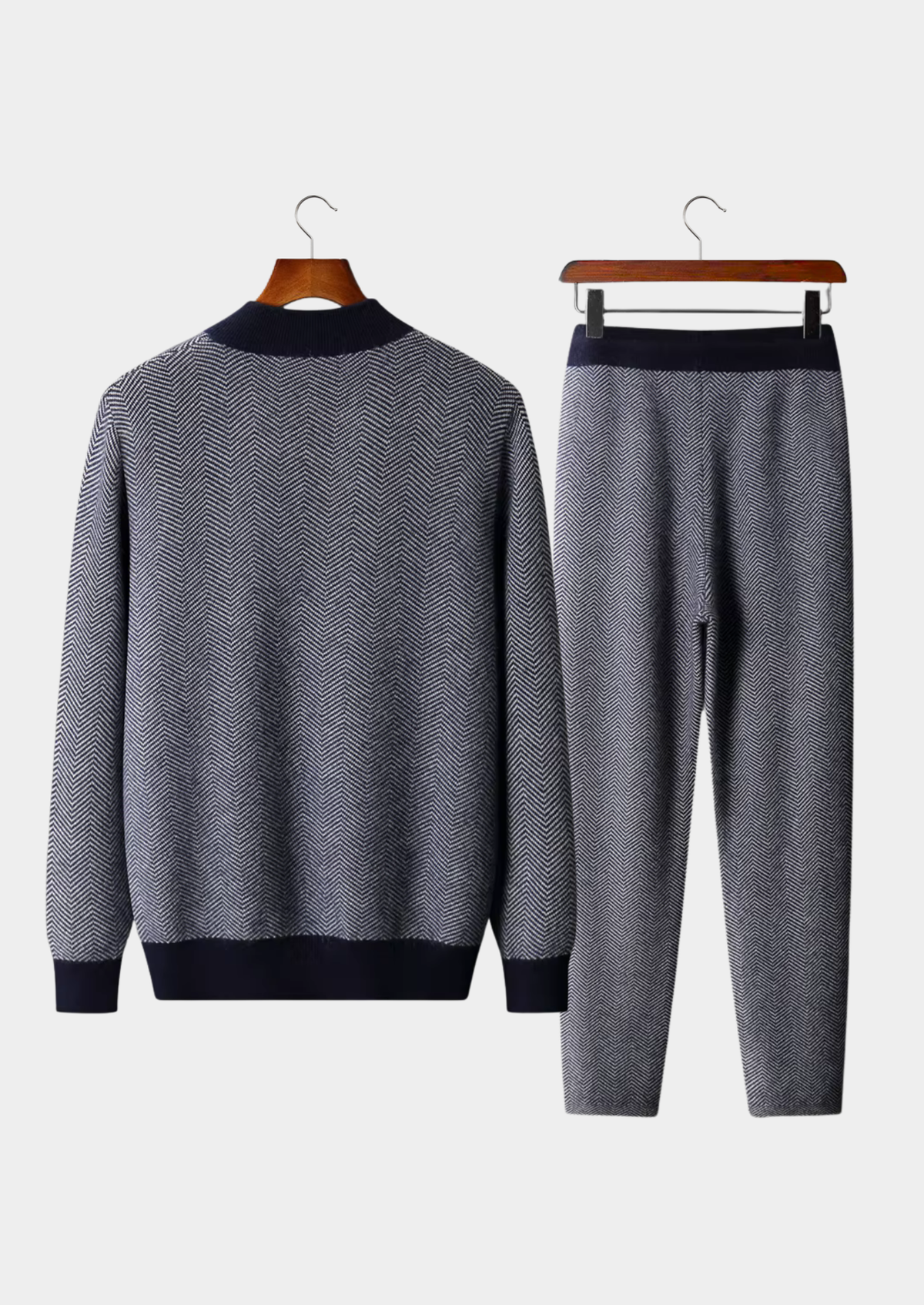 Pure Extra-Fine Merino Wool Navy Blue Herringbone Set by SATRI & CO. – product view 2