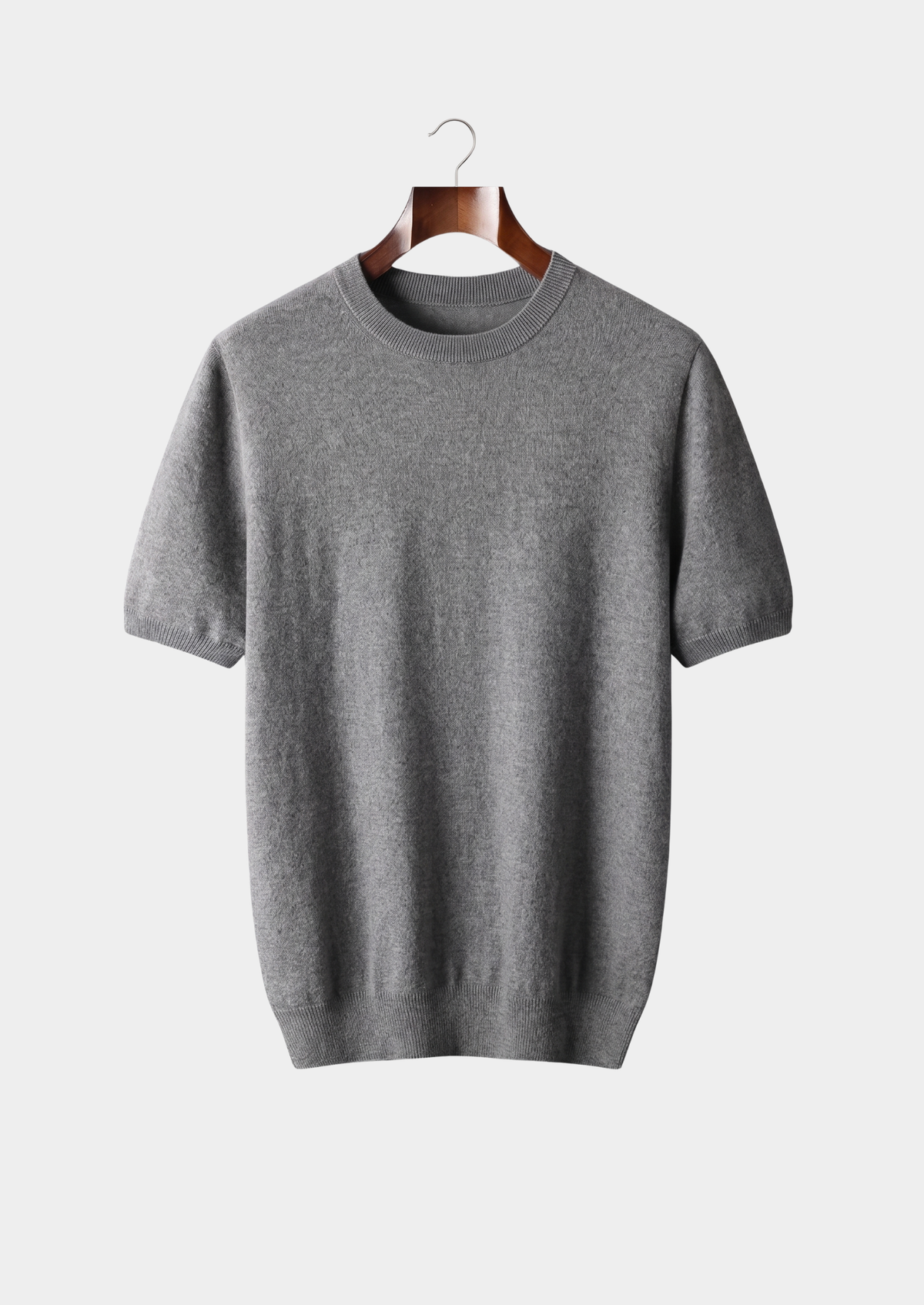 Premium Cashmere Classic Crew Neck T-Shirt - Dark Grey by SATRI & CO. – product view 1