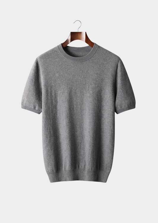 Premium Cashmere Classic Crew Neck T-Shirt - Dark Grey by SATRI & CO. – product view 1