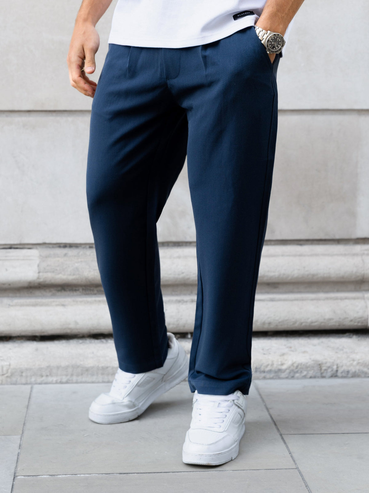 Men's Anston Stretch Chinos - Navy | SATRI