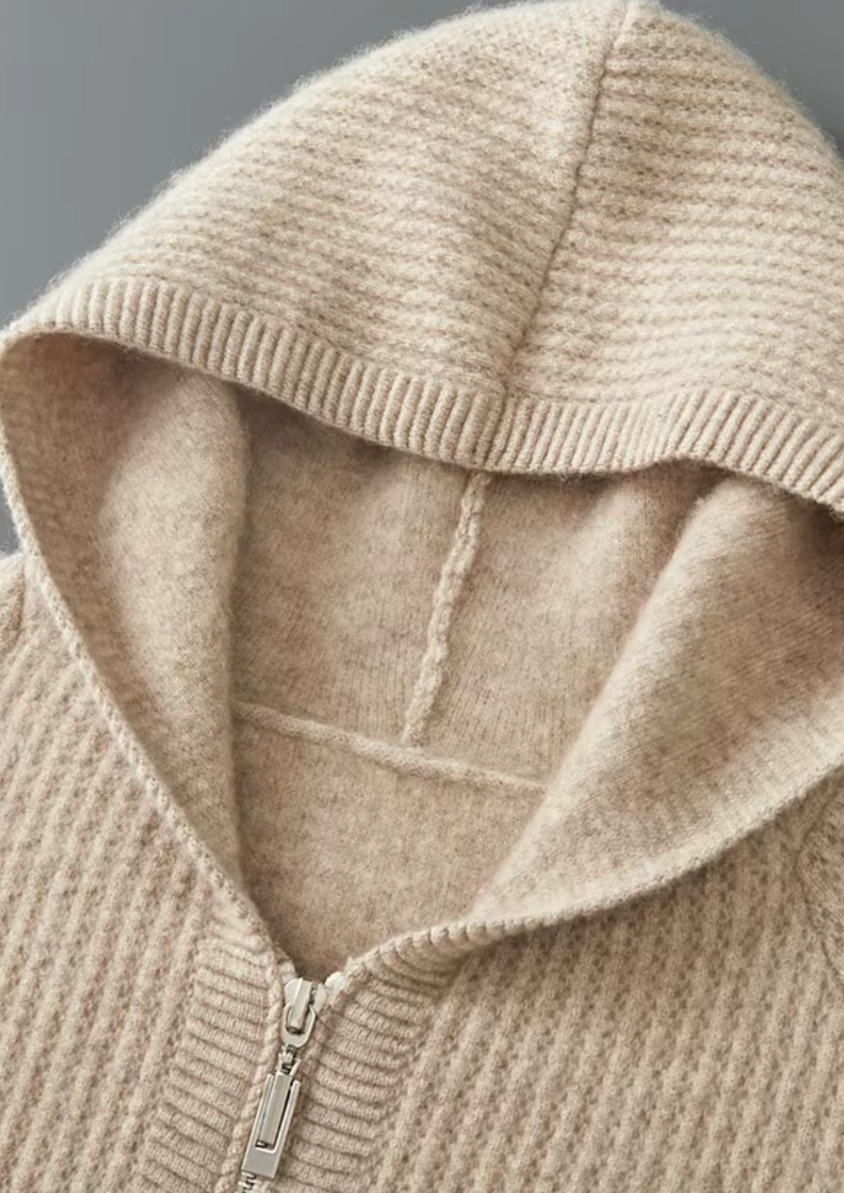 Pure Extra-Fine Merino Wool Ribbed Zipper Hoodie by SATRI & CO. – product view 7