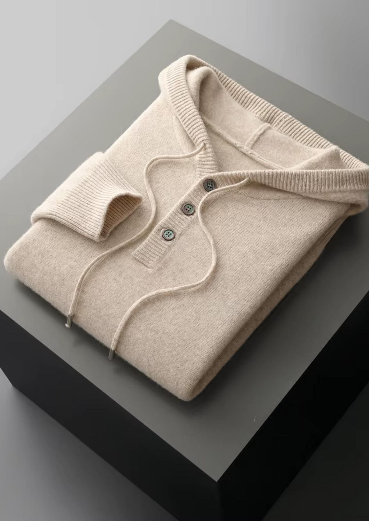 Pure Extra-Fine Merino Wool Button Hoodie by SATRI & CO. – product view 3