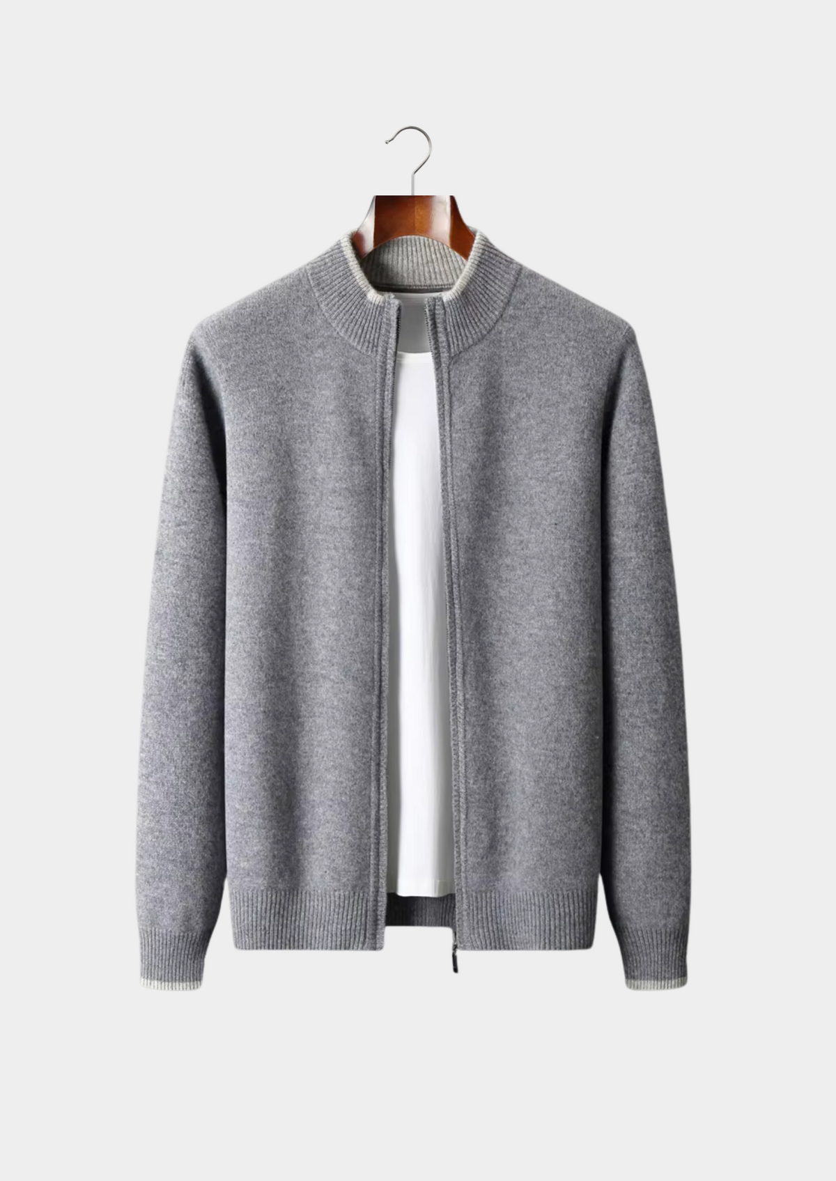 Pure Extra-Fine Merino Wool Two-Tone Zip Cardigan by SATRI & CO. – product view 1