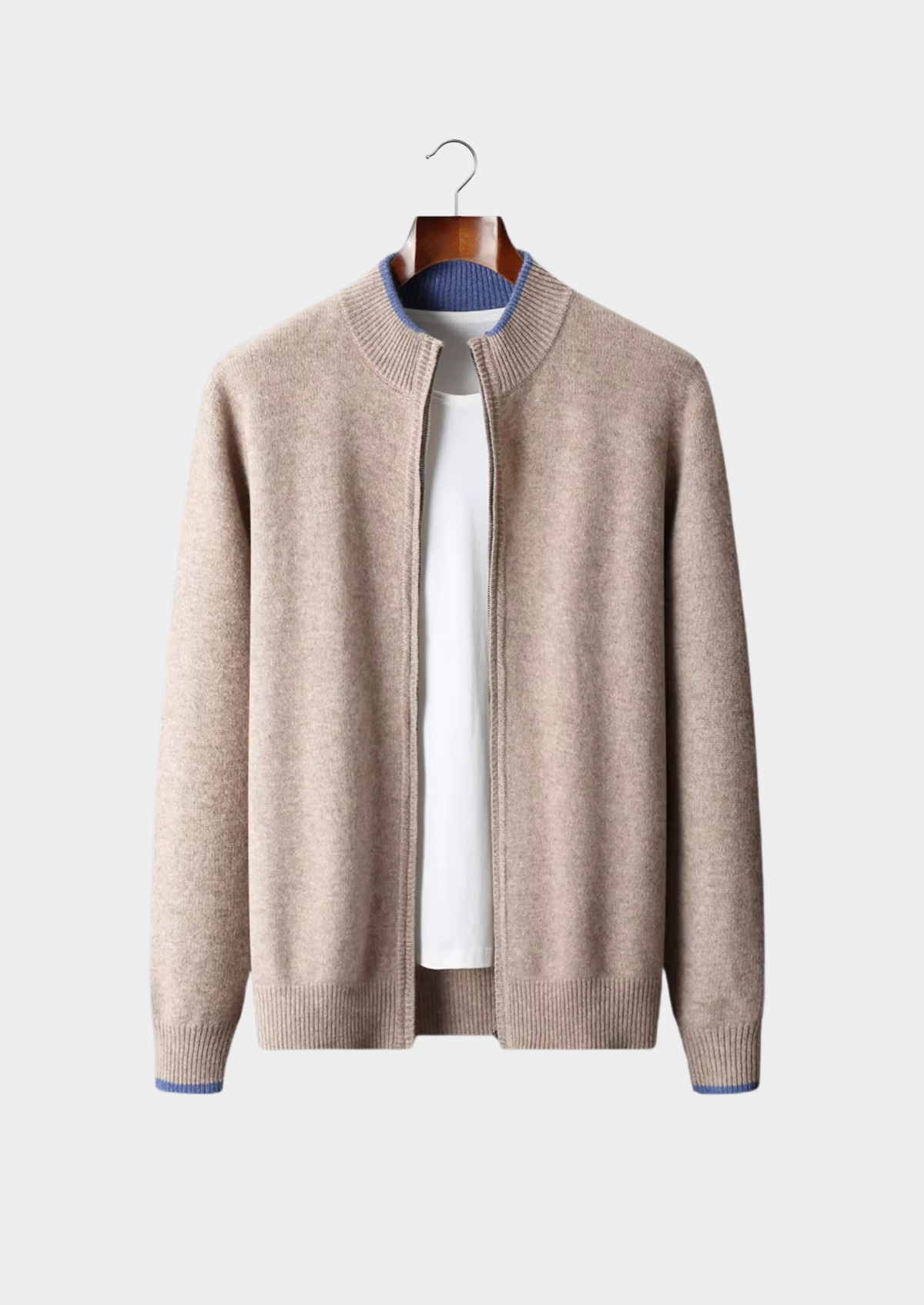 Pure Extra-Fine Merino Wool Two-Tone Zip Cardigan by SATRI & CO. – product view 11