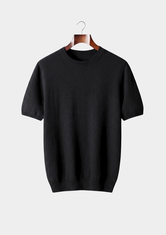 Premium Cashmere Classic Crew Neck T-Shirt - Black by SATRI & CO. – product view 1