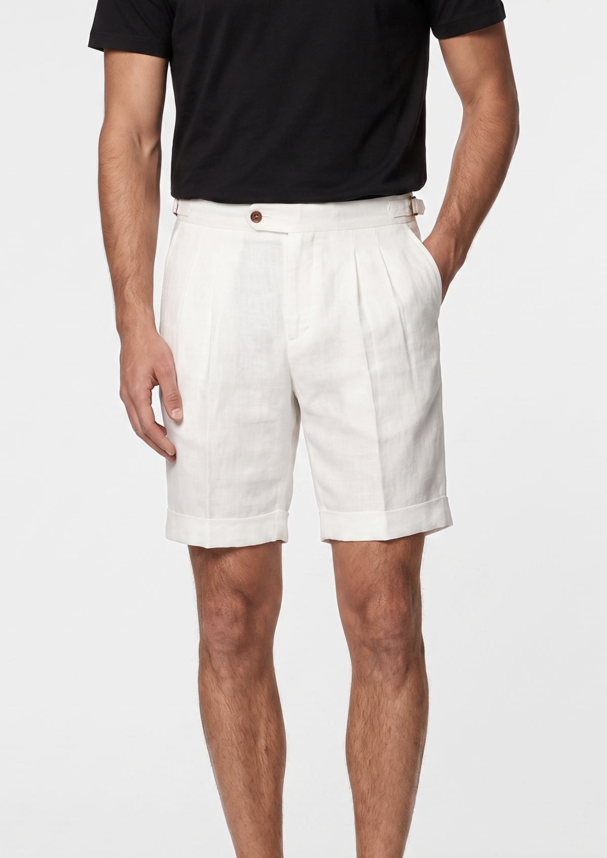 White Pleated Linen Seaside Shorts by SATRI & CO. – product view 1