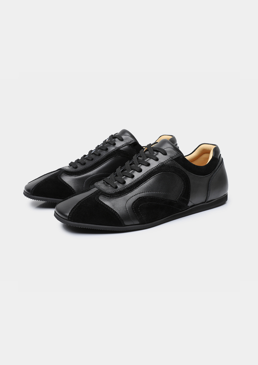 Black Retro Hybrid Suede Leather Runner by SATRI & CO. – product view 1