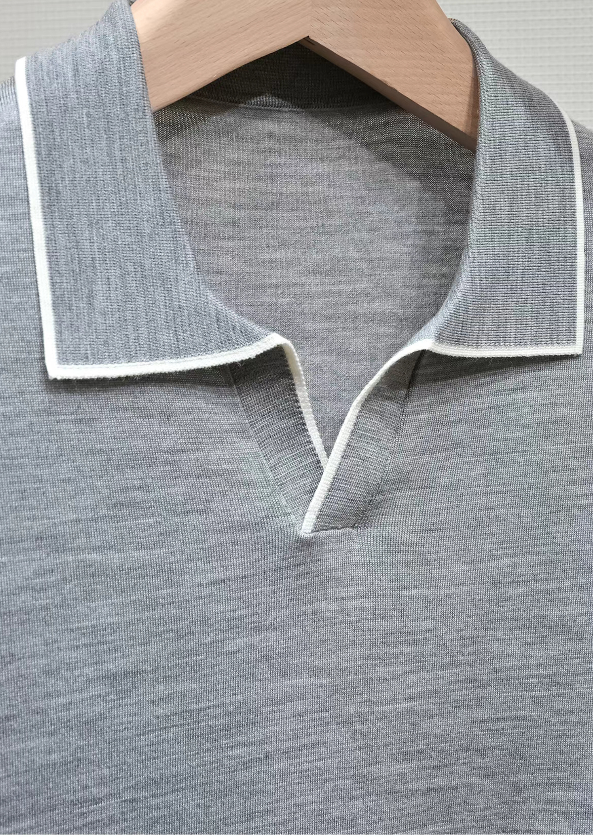 Ellis Light Grey Lightweight Polo Shirt by SATRI & CO. – product view 6