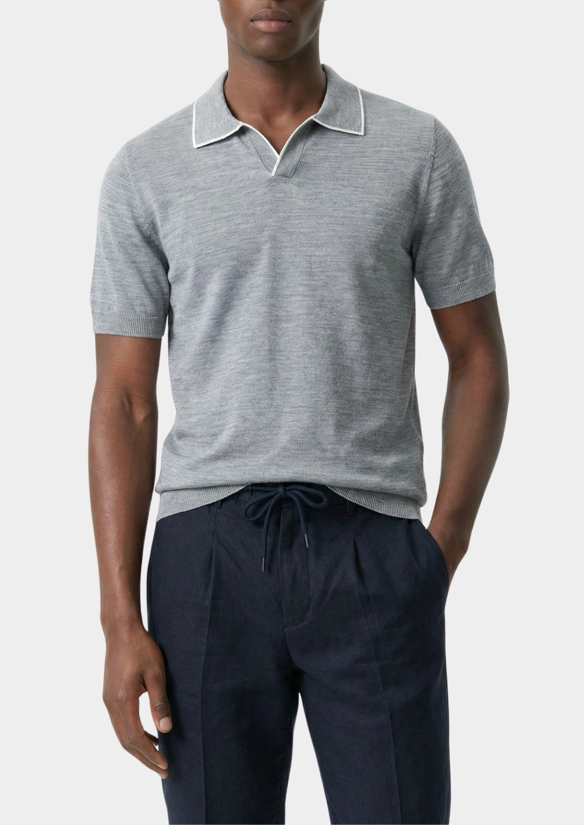 Ellis Light Grey Lightweight Polo Shirt by SATRI & CO. – product view 2